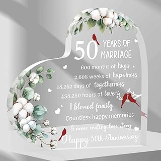 50th Wedding Anniversary Heart Keepsake Decorations 3.9 Inch 50 Year Anniversary Acrylic Plaque Gift for Couples Wedding Gifts for Her Him Happy 50th Anniversary Husband Wife Gifts (50TH)