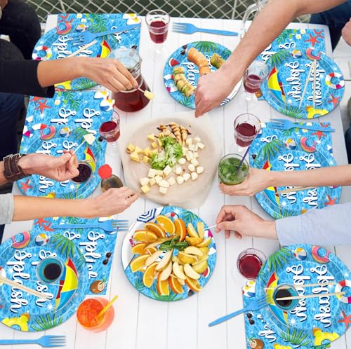Splish Splash 96Pcs Bash Tableware Set - Pool Party Plates, Napkins, Dessert Plates for 24 Guests - Summer Beach Hawaiian Birthday Party Favors & Decorations by CHUNNIN - Used condition - Image 5