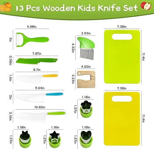 Miniatura 6 de Chanking Juego de cuchillos seguros para niños de 13 piezas para cocina real, herramientas de chef de plástico Montessori para niños pequeños con