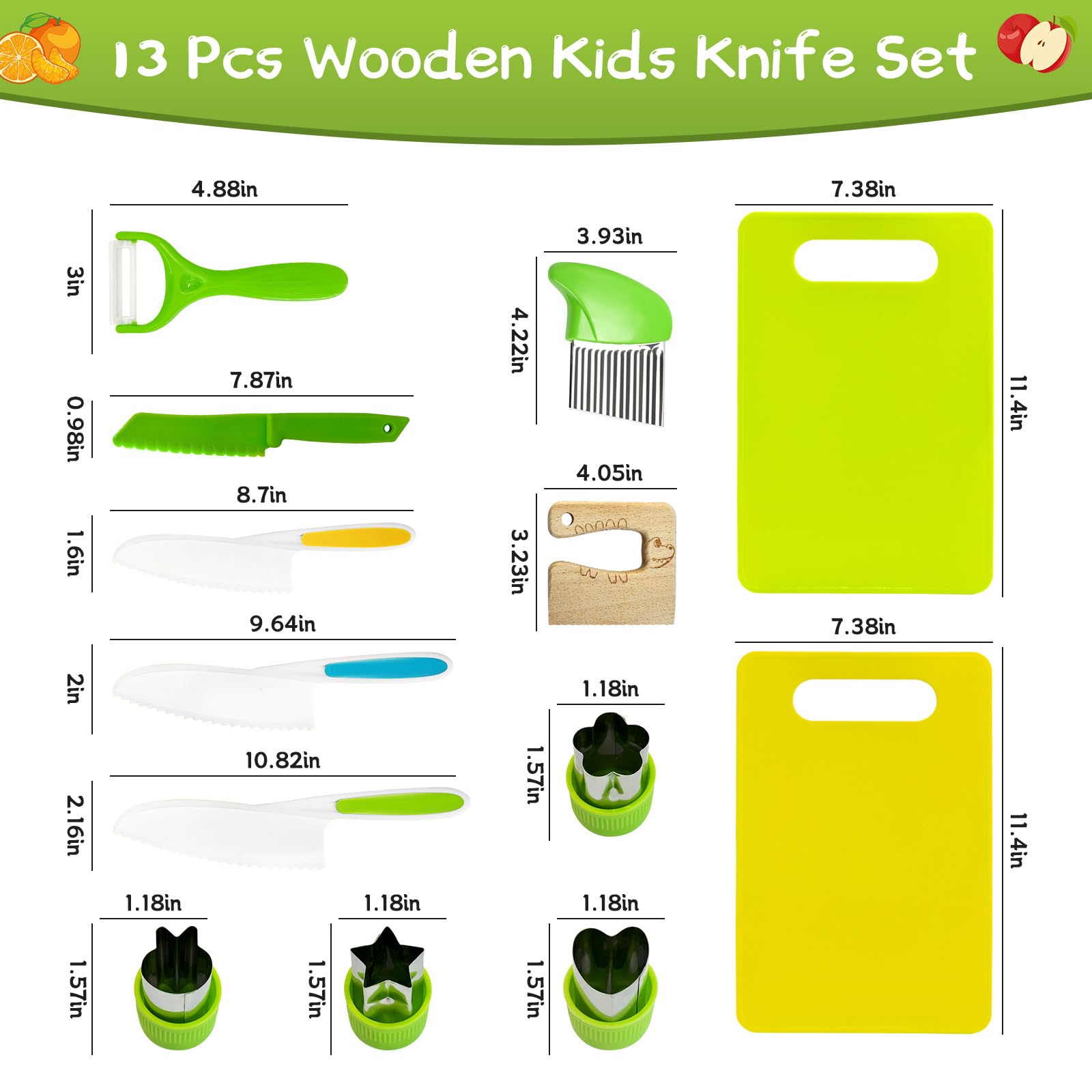 Juego de cuchillos seguros para niños de 13 piezas para cocina real, herramientas de chef de plástico Montessori para niños pequeños con colores brillantes, regalos para niños y niñas 6