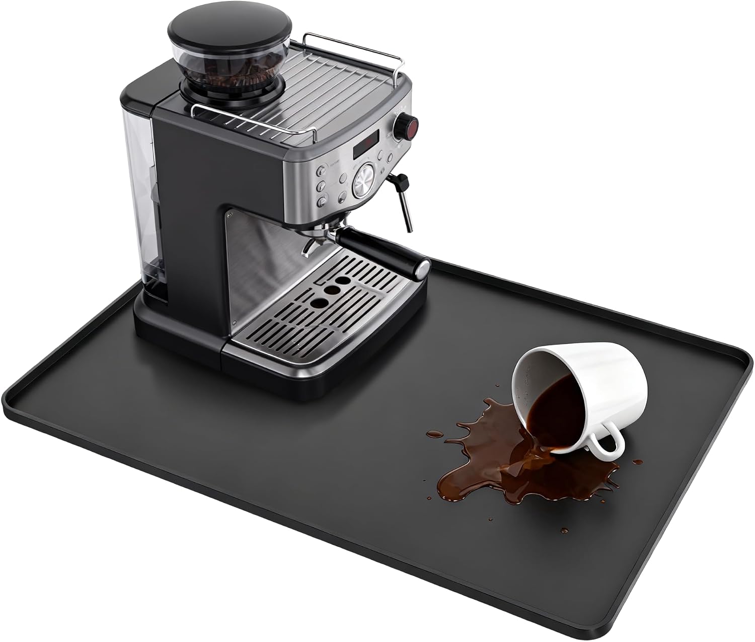 24-inch Coffee Mat - Heat Resistant Silicone for Coffee Bar & Kitchen Counter - Bar Mat for Countertops - Decor Under Espresso Machine & Makers (Black)