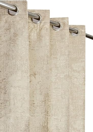 FURNADO Premium Jacquard Fabric Room Darkening Texture Designer Grommet Curtains for Door, Beige, 7 Feet, Set of 2 Pieces