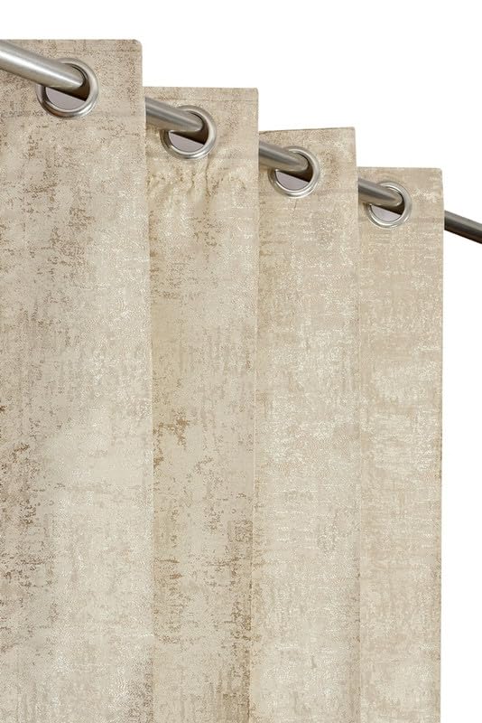 FURNADO Premium Jacquard Fabric Room Darkening Texture Designer Grommet Curtains 8 Feet for Door, Beige, 2 Pieces - Review, Price and Buying Guide