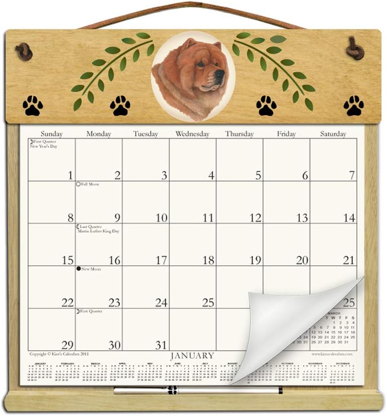 Wooden Refillable Chow Chow Calendar Holder Filled with a