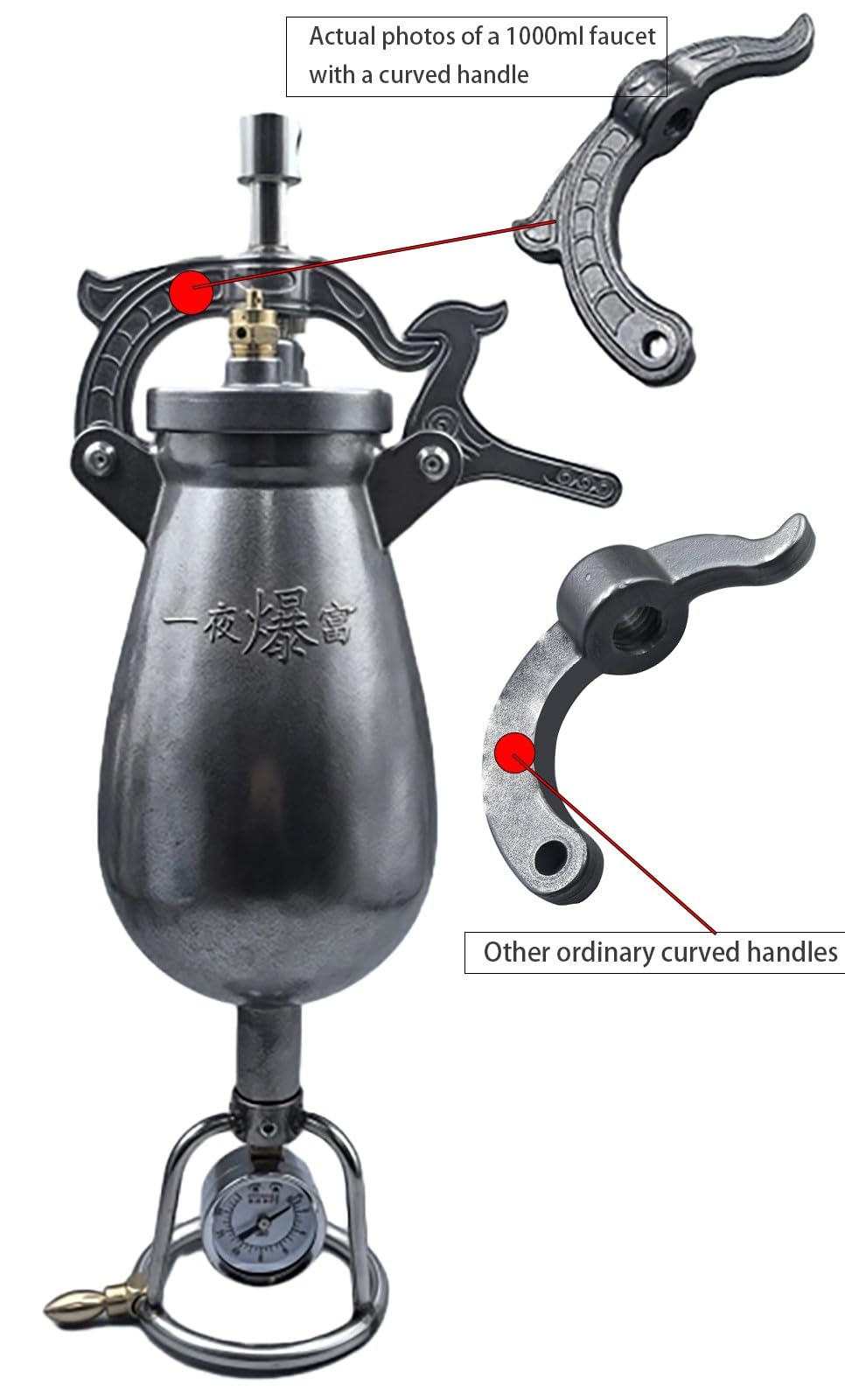 MáQuina para Hacer Palomitas de MaíZ de 1000 ml, Tipo CañóN de Palomitas de MaíZ Chino Con Aire Caliente, Calentada Mediante Estufa de Gas, Uso DoméStico/Comercial(1000 ML)