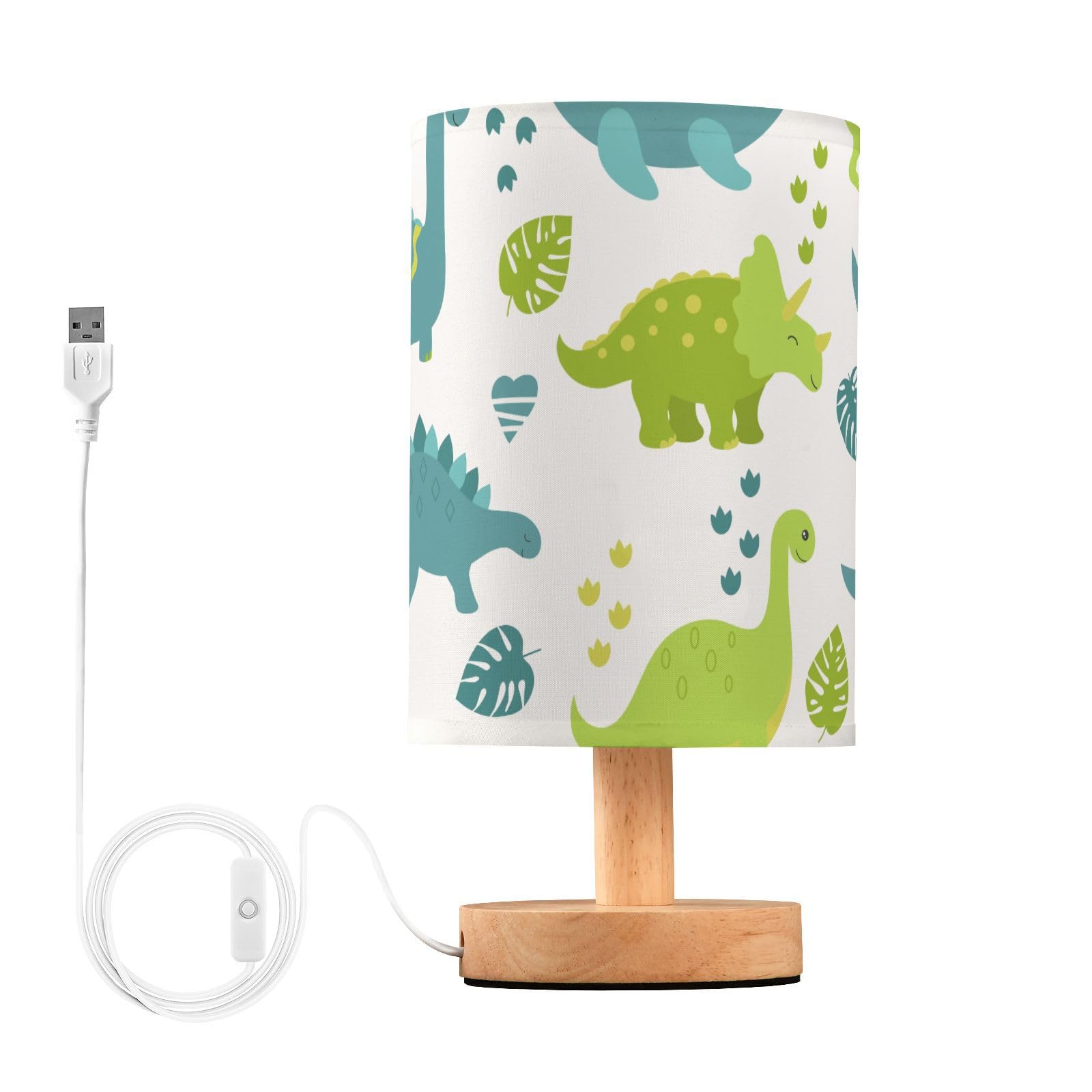 Mnsruu Bedside Table Lamp Dinosaur Tropical Plant Green Bedside Lamps LED Light Desk Lamp Fabric Shade Small Lamp for Bedroom Living Room (Bulb Included) — image 1