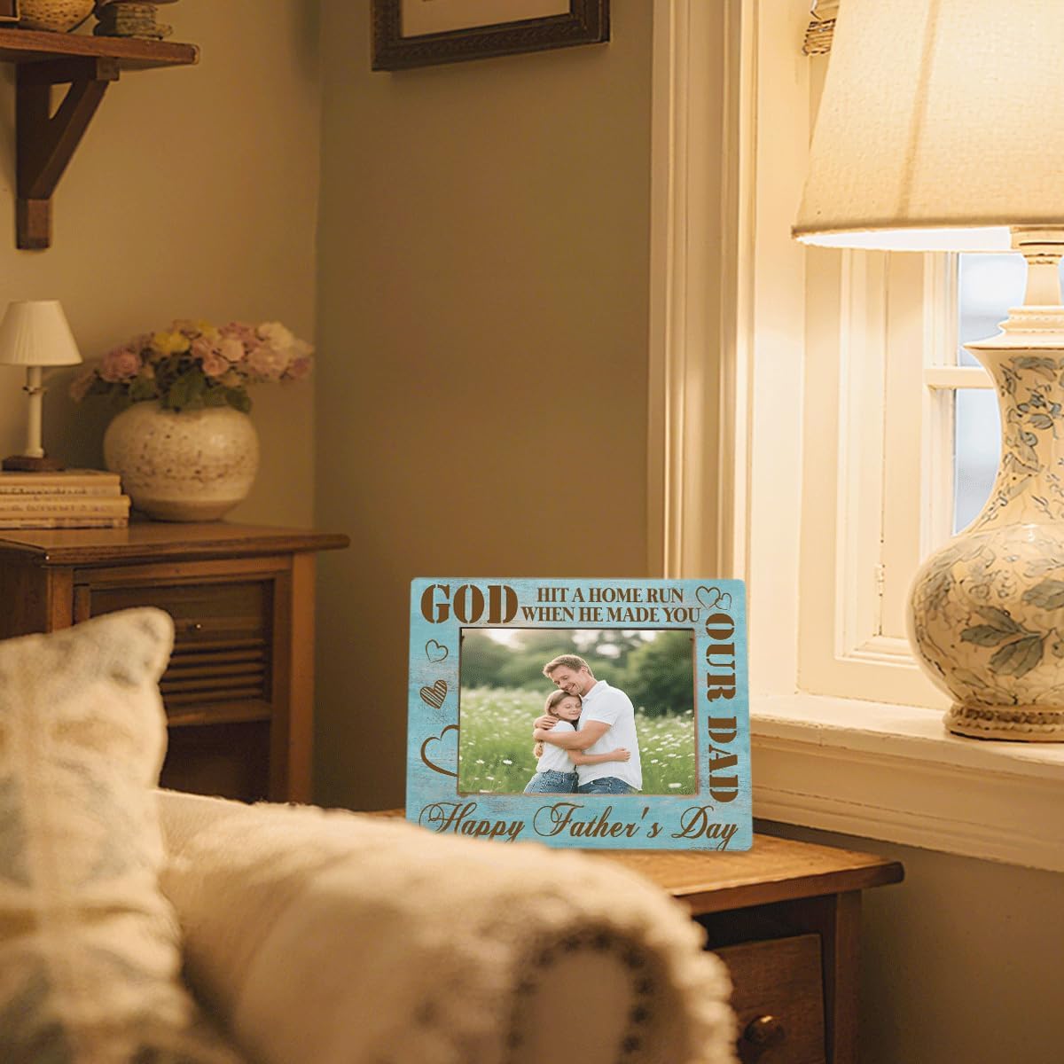 Dad Wooden Photo Frame God Hit A Home Run When He Made You Our Dad Unique Father Birthday Gift Beautiful Table Decoration Photo Frame For Home Office Thanksgiving & Christmas Gift 8 x 6 Inches - Image 6