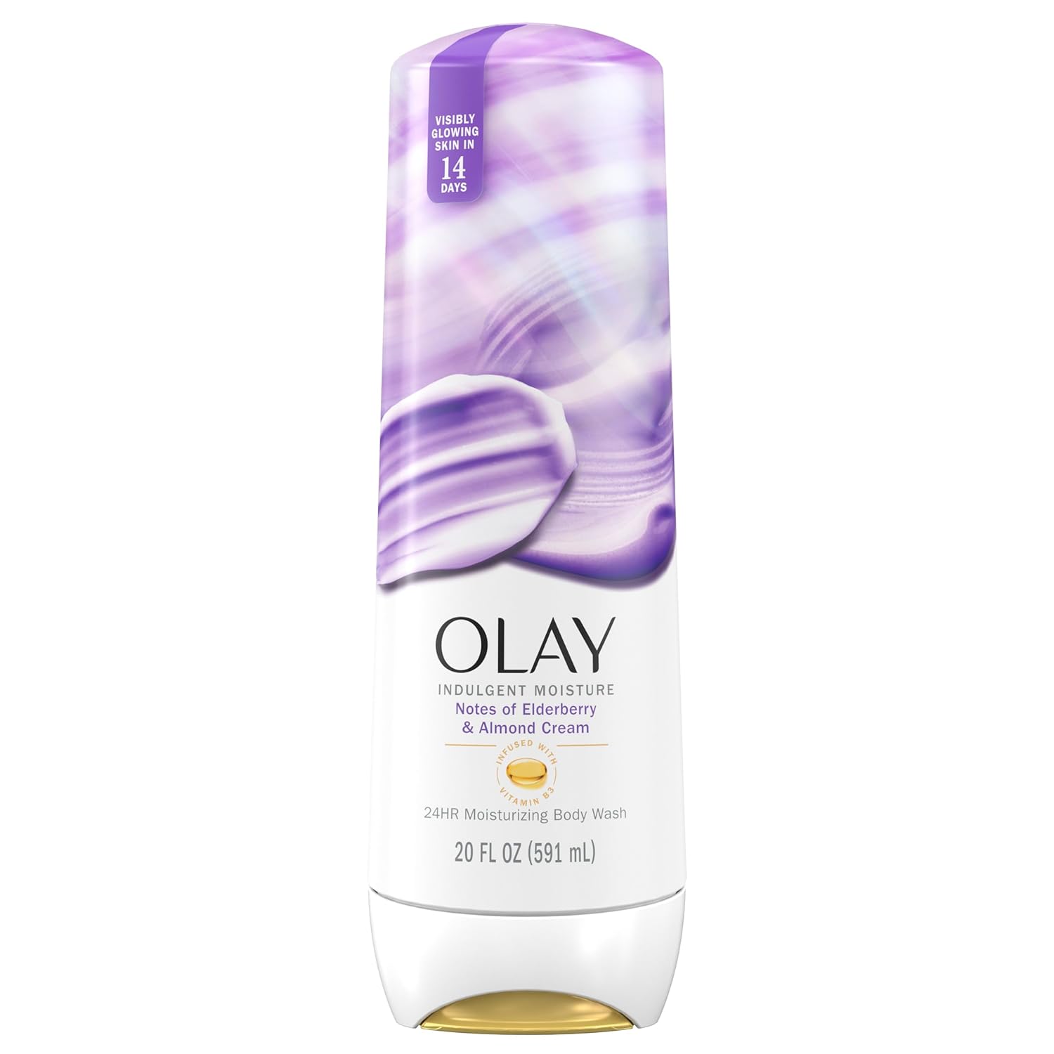 Olay Indulgent Moisture Body Wash for Women, Infused with Vitamin B3, Notes of Elderberry and Almond Cream Scent, 20 fl oz