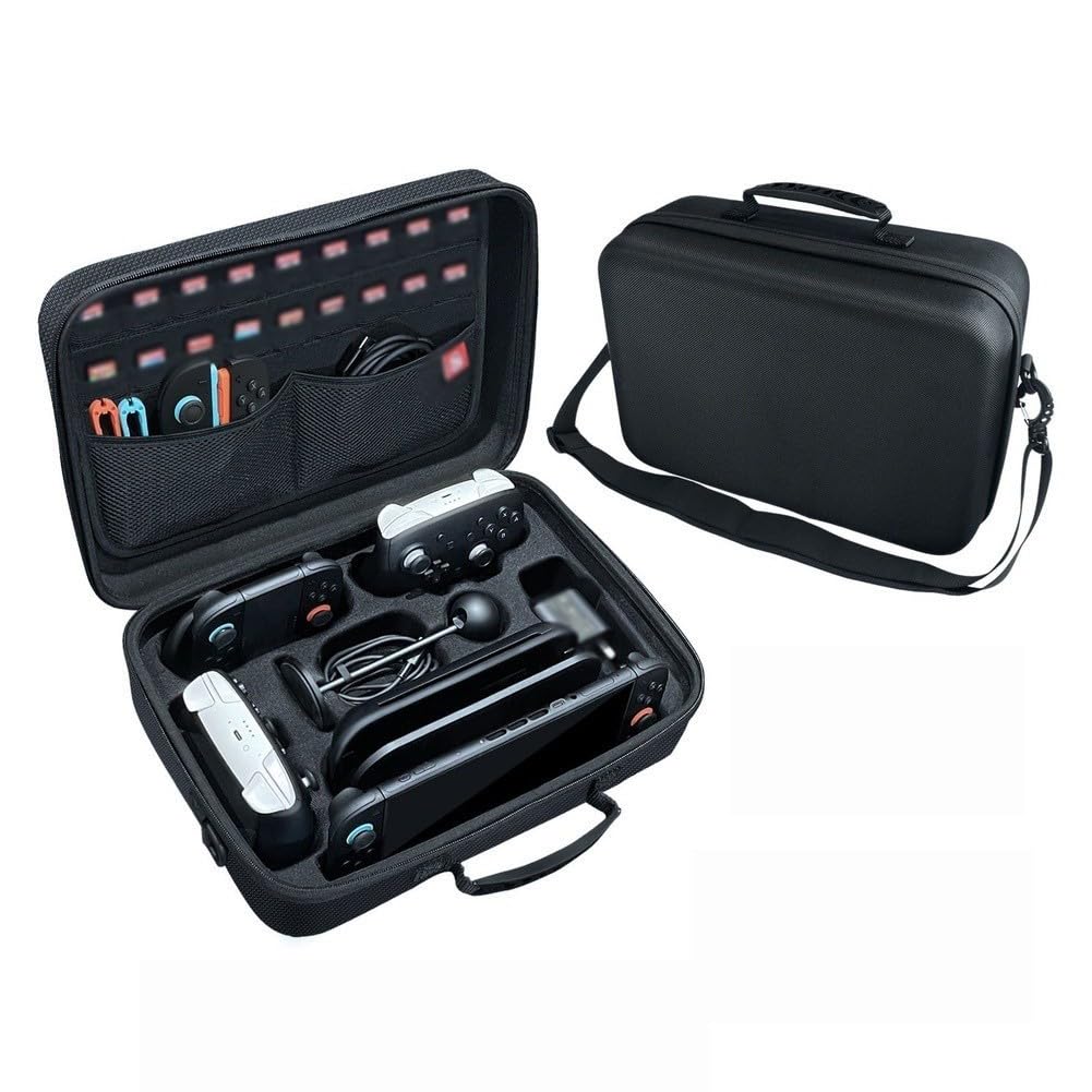 Funda de transporte portátil para Switch 2, carcasa rígida de EVA a prueba de golpes con ranuras para tarjetas de juego, amplio almacenamiento para base y accesorios, color negro