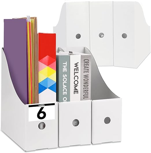 6PCS White Magazine File Holder，Sturdy Cardboard Magazine