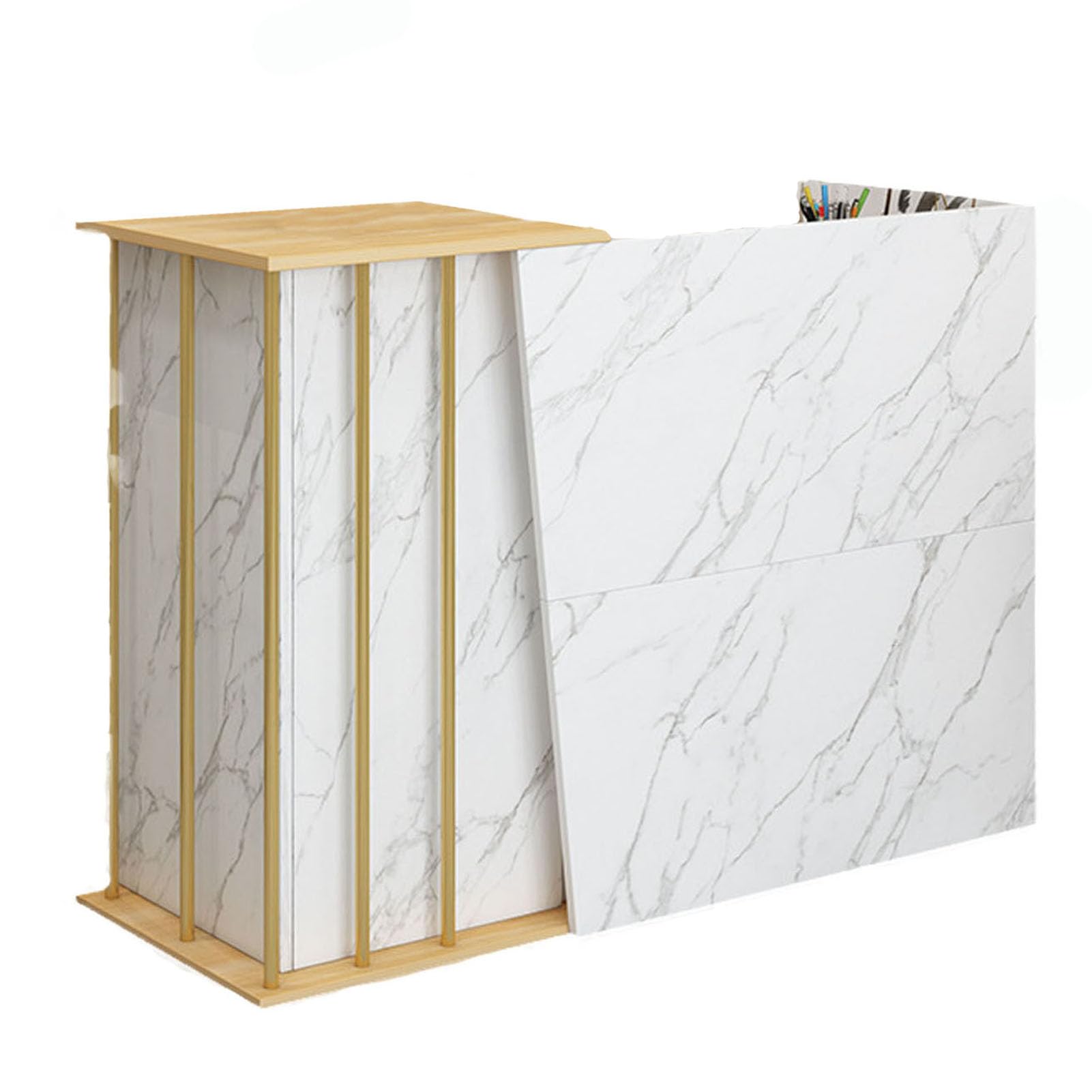 GAOXIAO Modern Reception Desk with 2 Drawers, 1 Door Storage Cabinet, Office Wooden Computer Desk, Writing Study Table PC Laptop Desk, White(Size:120CM,Color:B)