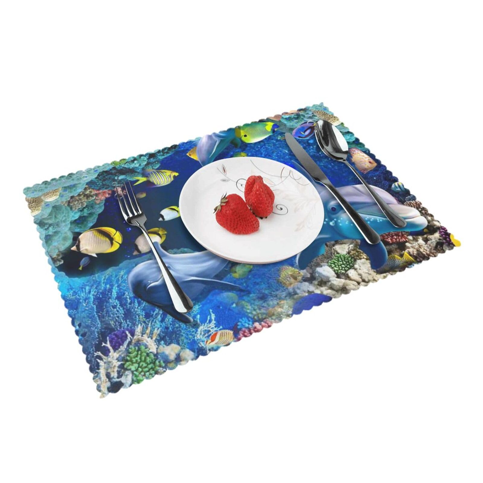 Underwater World Dolphin Printed Placemats Set of 4 PCS Washable Placemat for Kitchen Table Heat-resistant Table Mats 45x30 CM