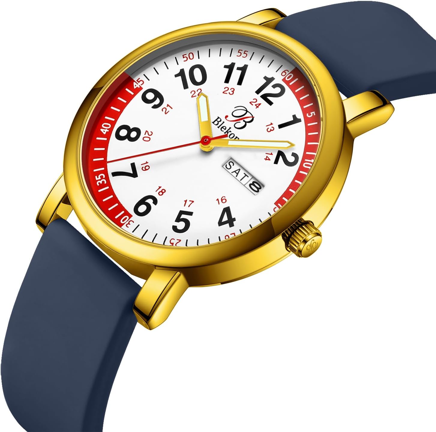 Blekon Pulsometer Nurse Watch with Secondhand – Scrub Matching Band Colors for Medical Professionals – Super Easy to Read Dial w/Day and Date Indicator, Waterproof Watch