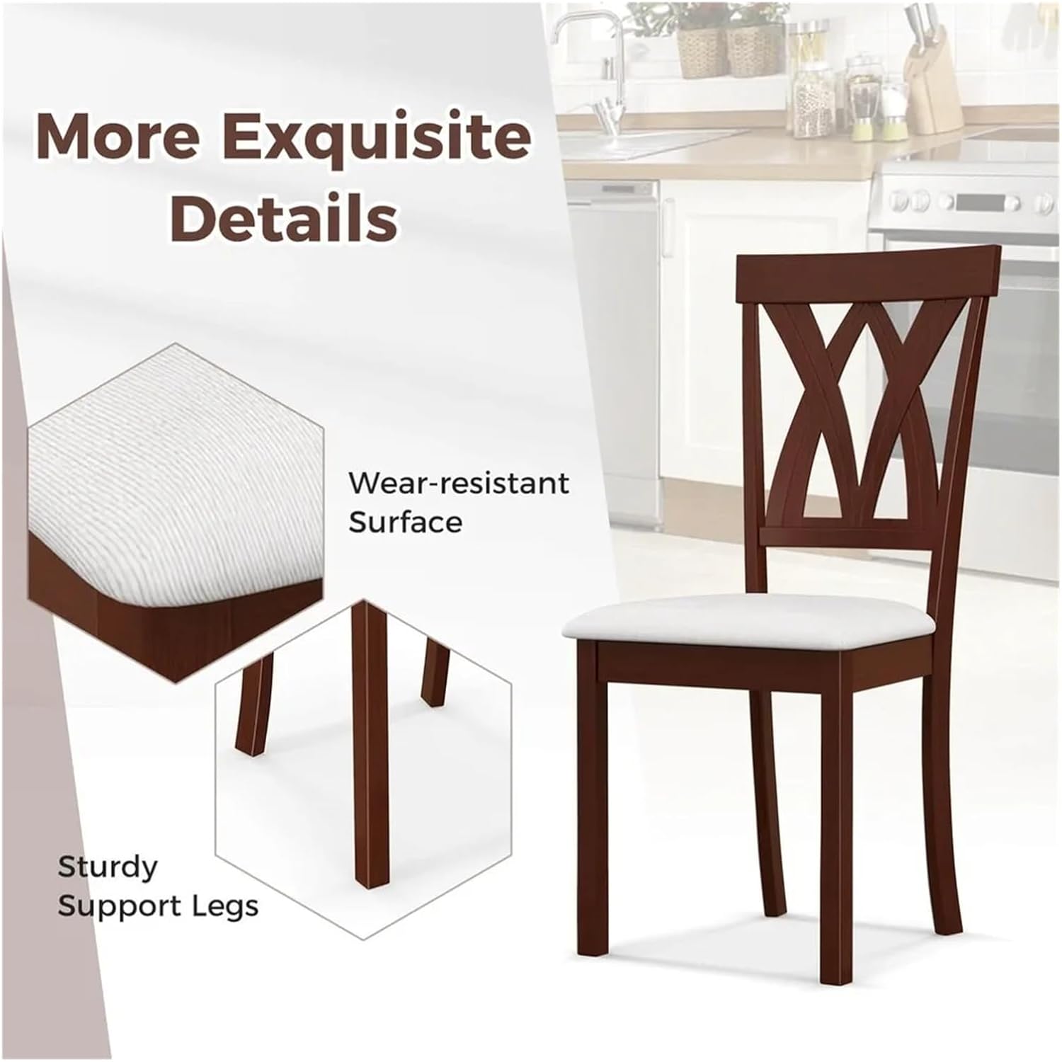 Dining Chairs Outdoor 2pcs Dining Chairs with Rubber Wood Frame and Elegant Hollowed Backrest