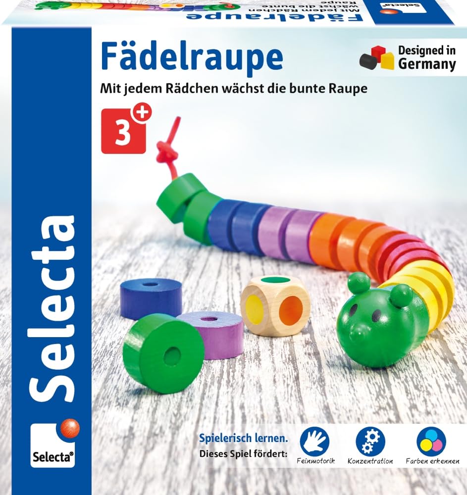 Selecta 63005 Threading Caterpillar Dice and Threading Game Multi-Coloured
