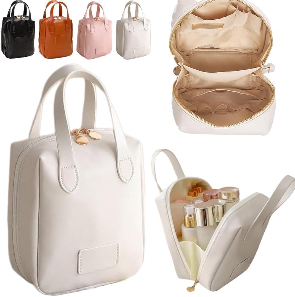 MAPPLE CREATION Makeup Bag For Women Elegant Portable Puffer With Compartments Travel Cosmetic Bag Waterproof Zipper Pouch Purse Pu Leather Small Makeup Bag (Width: 3.1 Cm, White)-image-43