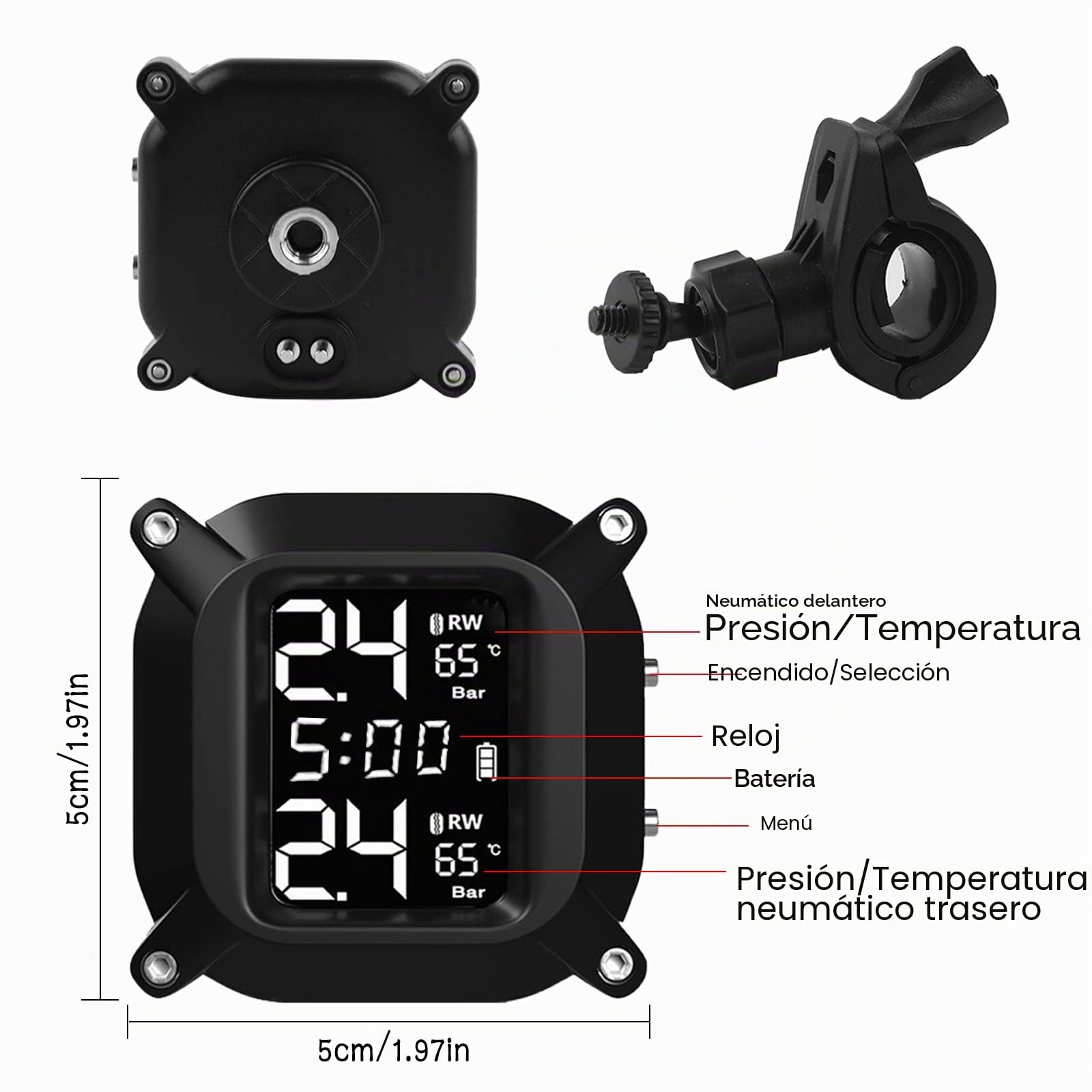 Monitoreo de Presión de Neumáticos,Kikuo Tpms Sistema de Monitoreo de Presión de Neumáticos Temperatura Manómetro Probador de Presión de Neumáticos con Pantalla y 2 Sensores Externos