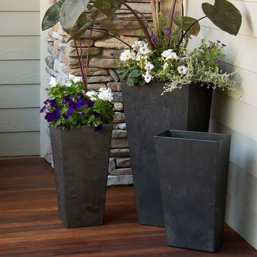 Root & Vessel, Ella Tall Planter, Black, 13.5"