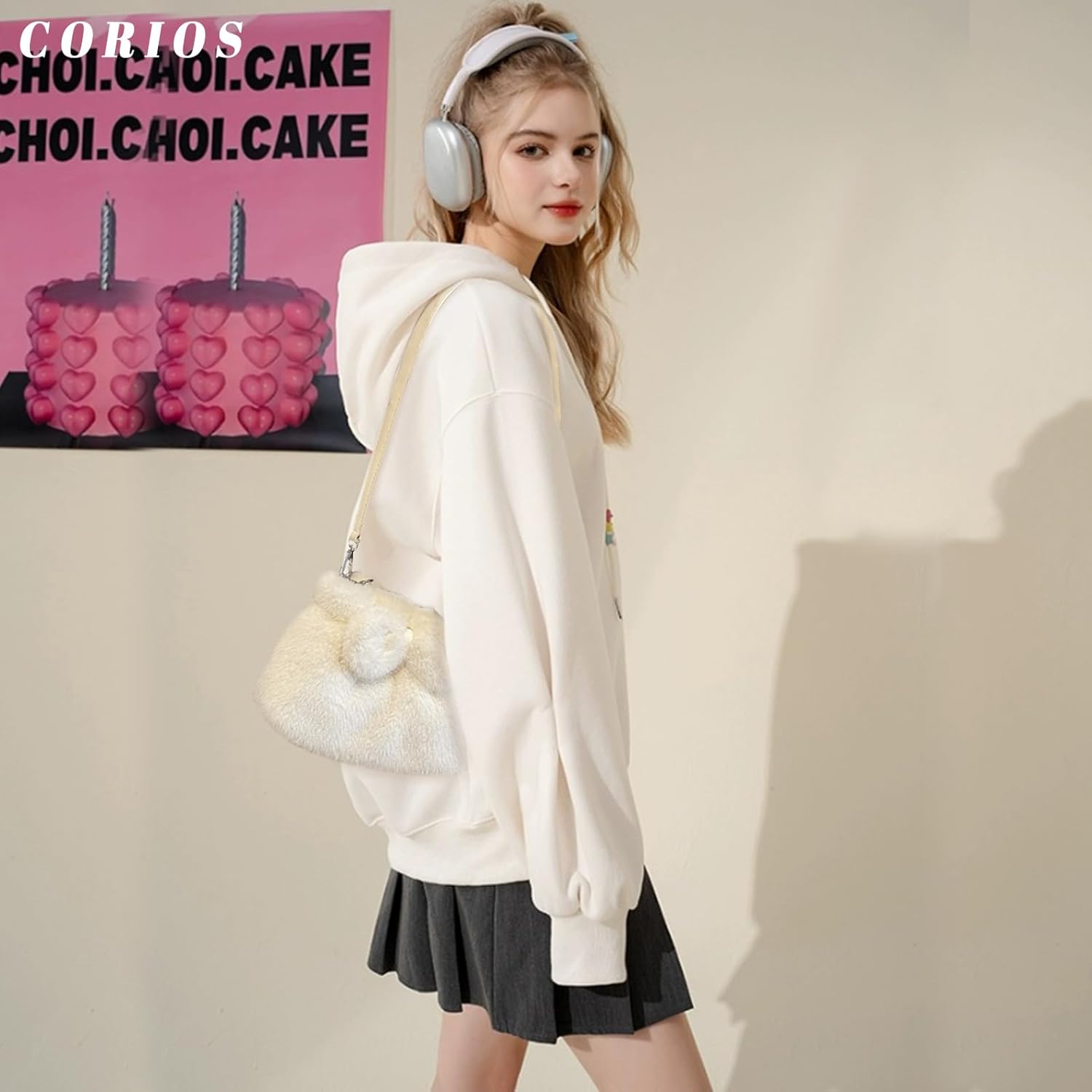 CORIOS Soft Plush Shoulder Bag for Women Fluffy Handbag Cute Fuzzy Crossbody Bag Furry Top Handle Bag Elegant Satchel Bag
