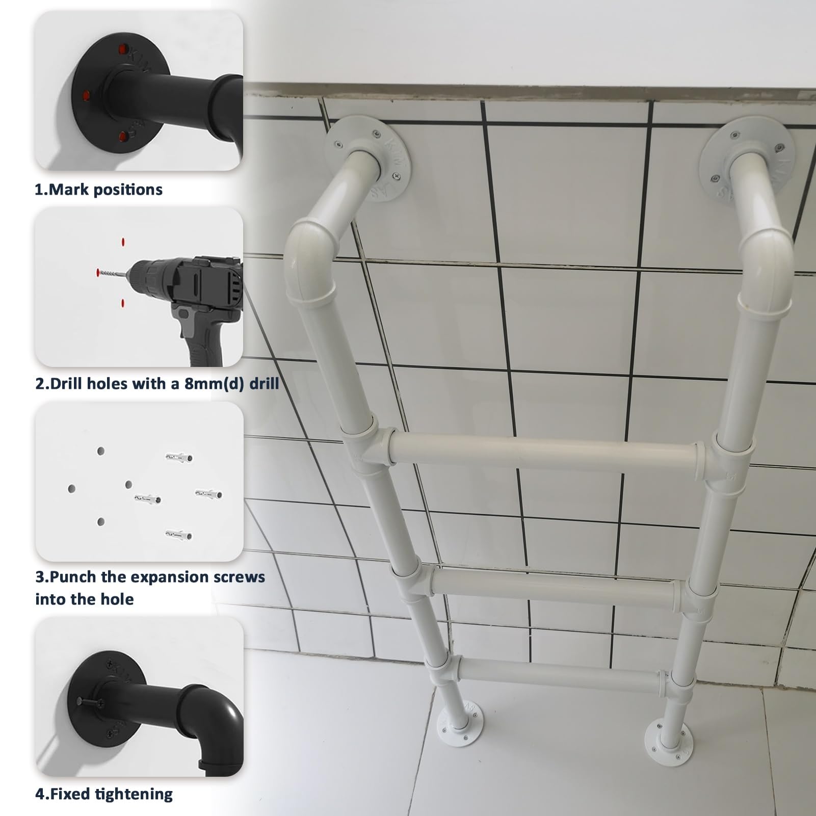 Escalera de Metal para literas de tamaño Doble sobre tamaño Completo, Escalera Tipo Loft para ático montada en la Pared, para ático, Dormitorio, Biblioteca, litera, terraza, RV(150cm/59in)