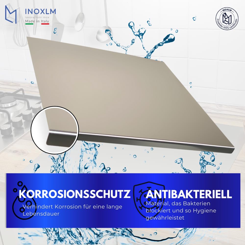 INOXLM Teigbrett aus Edelstahl 70x50x2cm, Professionelles Küchenbrett