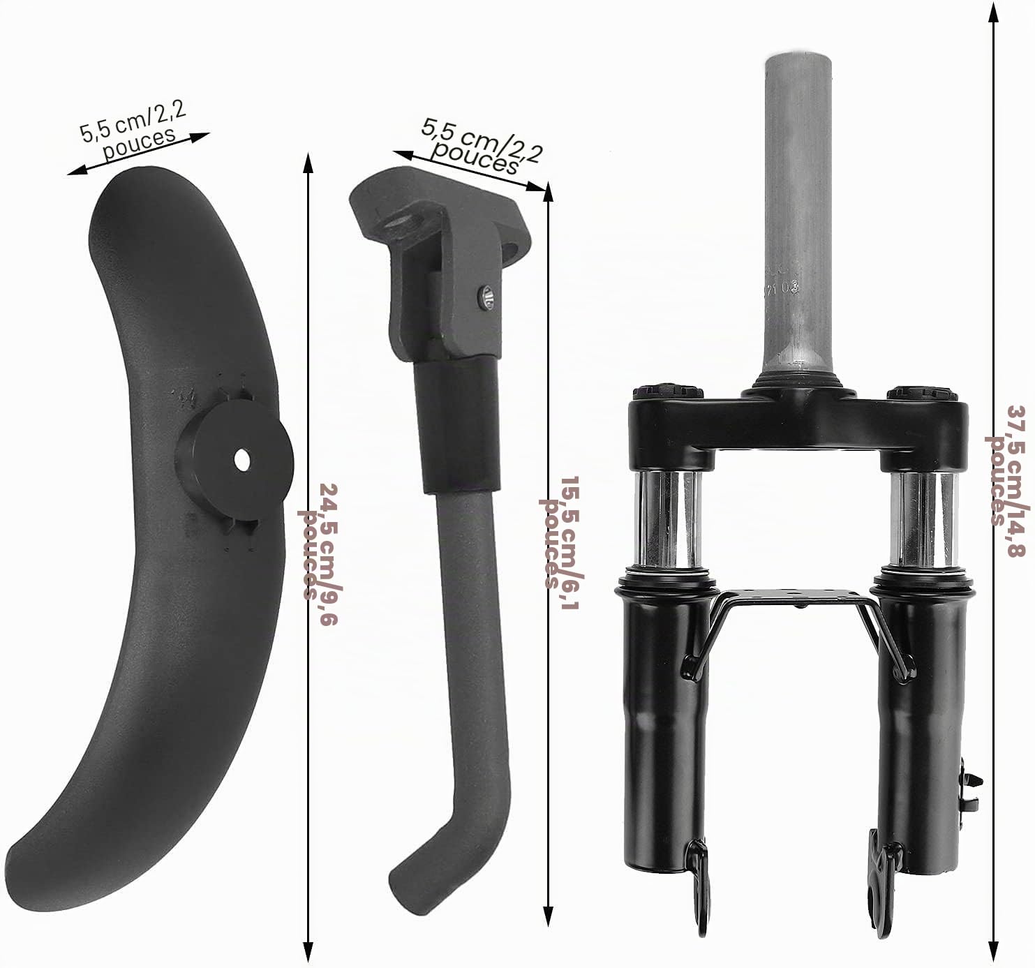 TMOM Avant de Suspension Amortisseur pour Xiaomi M365/Pro/Pro 2/1S Scooter Électrique Kit de Fourche Avant Suspension+Garde-Boue Avant+Support de Pied Accessoire de Scooter