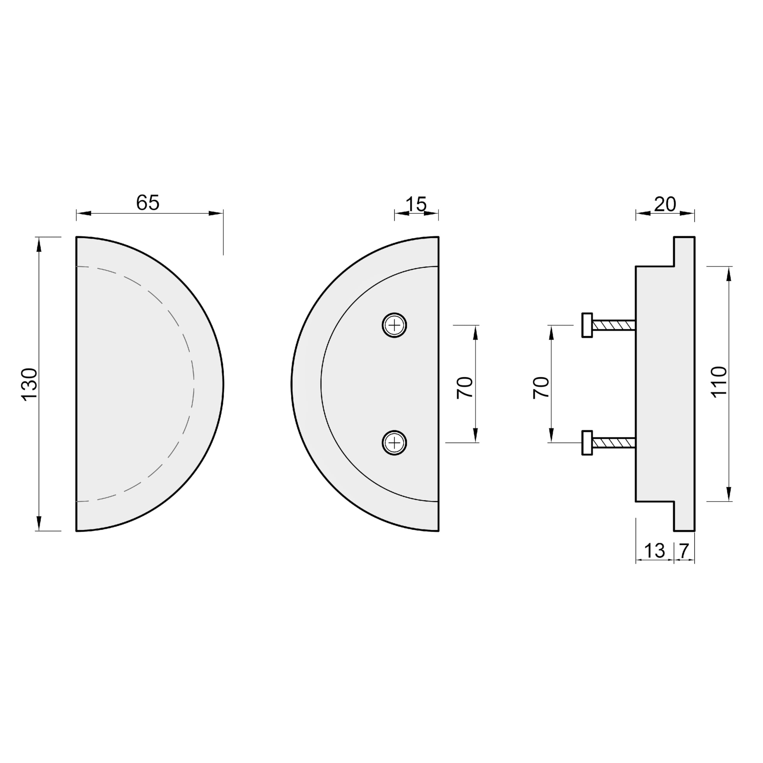 Sossai tiradores de madera de roble | GAH02 | distancia entre agujeros 70mm, diámetro 130mm, 10 piezas