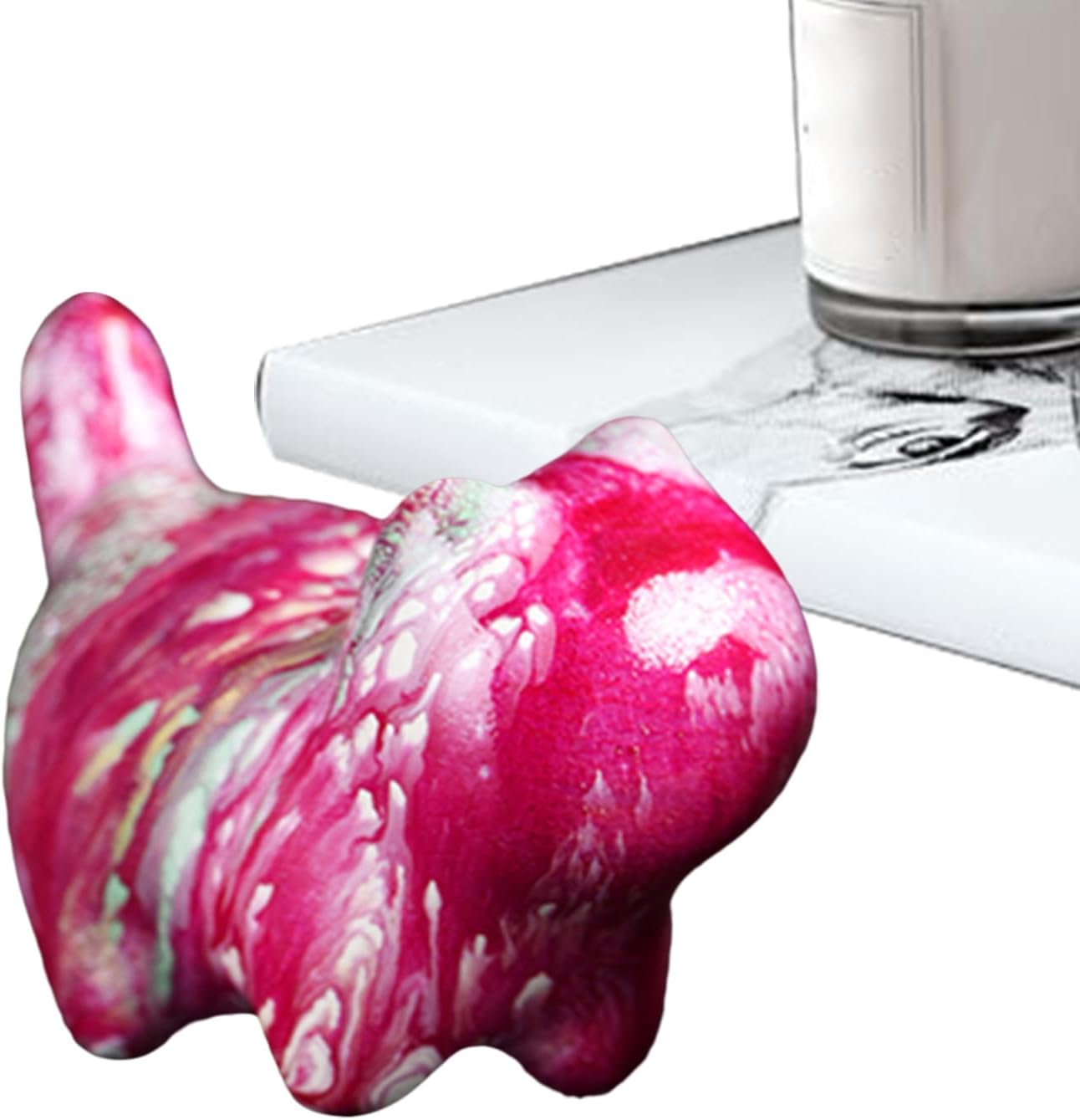 Cat Figurines - Wooden Cat Statue,Floating Paint Small Cute Art Crafts for Bookcase Collector Bedroom Bedside Workplace Desk