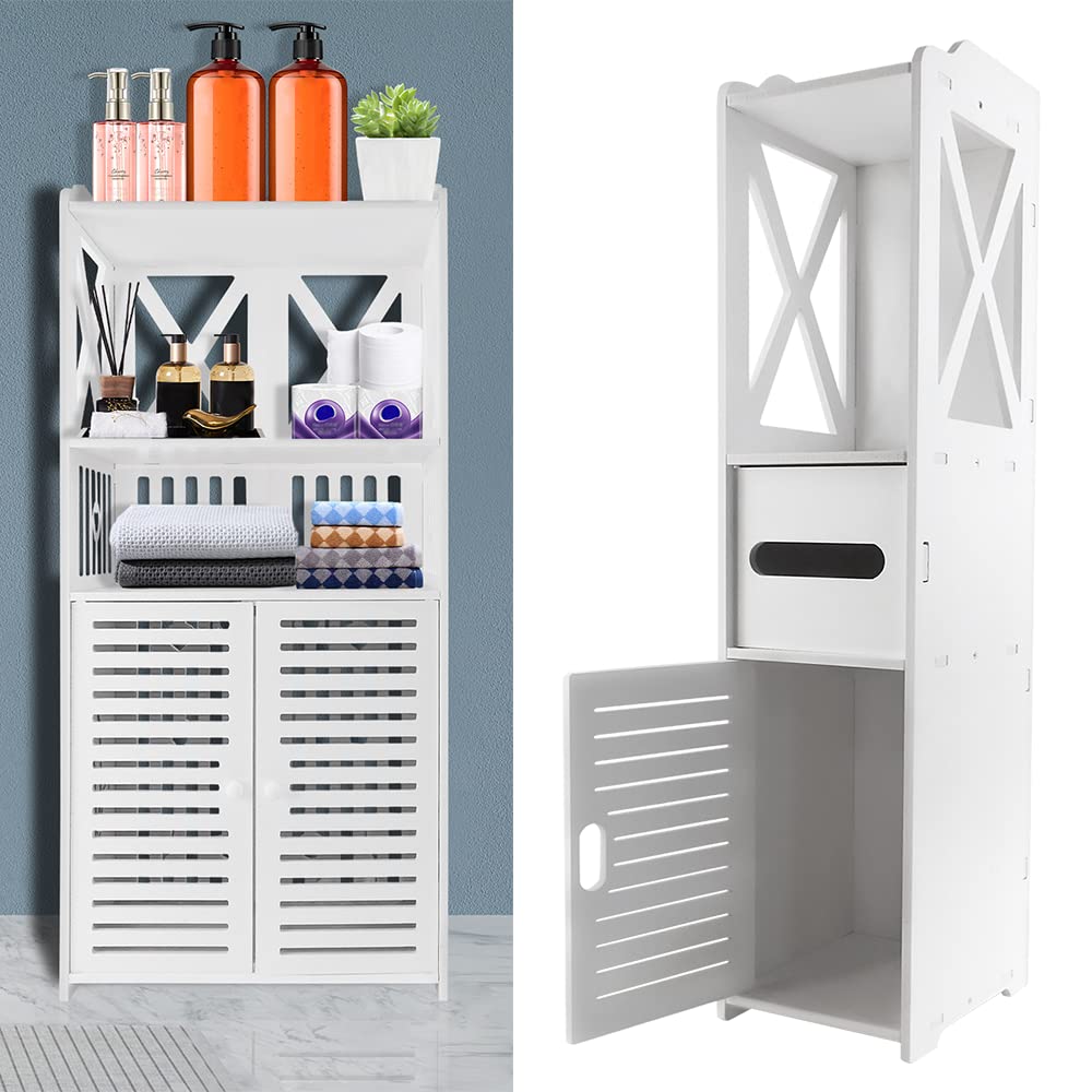 YouseaHomeWhite Bathroom Cabinet with 2 Doors Storage Unit Modern Wooden Floor Cabinet for Bathroom, Environmentally Friendly, Saving and Providing Space, 15.7x10x35 inch