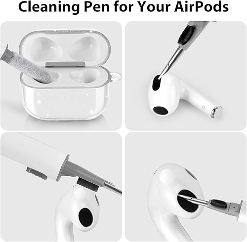 Miniatura 6 de AIRSPO Funda para Airpods de 3 generación, funda para AirPods 3 con kit de limpieza, funda protectora de TPU transparente con purpurina para Apple