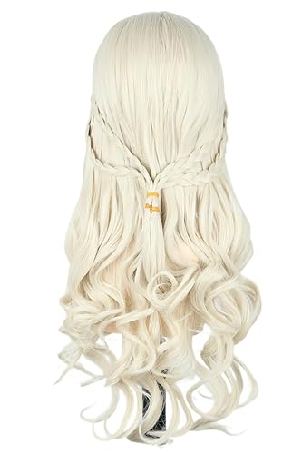 LeMarnia Peluca de mujer rubia con rizos largos con trenzas para cosplay renacentista medieval pelucas de disfraces de Halloween