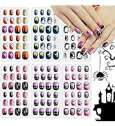 Kalolary 6 Pack Halloween Kids False Nails, Children Nails Press on Pre-glue Full Cover Skull Spi...