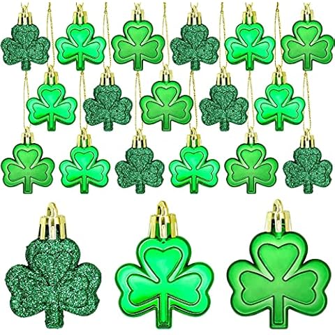30 Pieces St Patrick's Day Shamrocks Ornaments St. Patricks Good Luck Clover Hanging Baubles for St. Patrick Day Home Decorations and Party Favors Supplies Cover