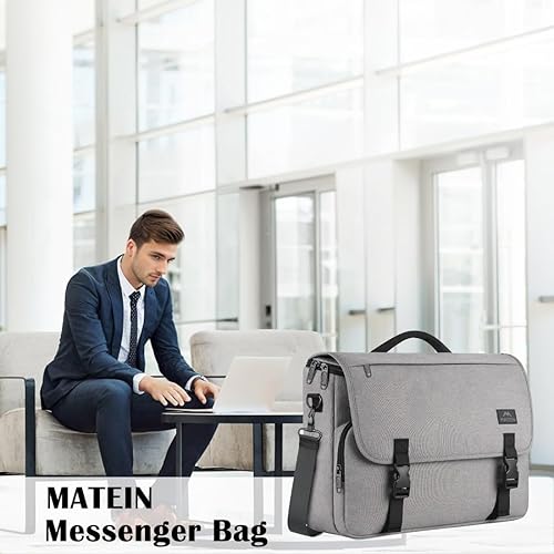 Miniatura 69 de MATEIN Bolsa tipo mensajero para hombres, mochila escolar para adolescentes, ligera de 17.3 pulgadas, maletín para laptop grande, bolsa cruzada