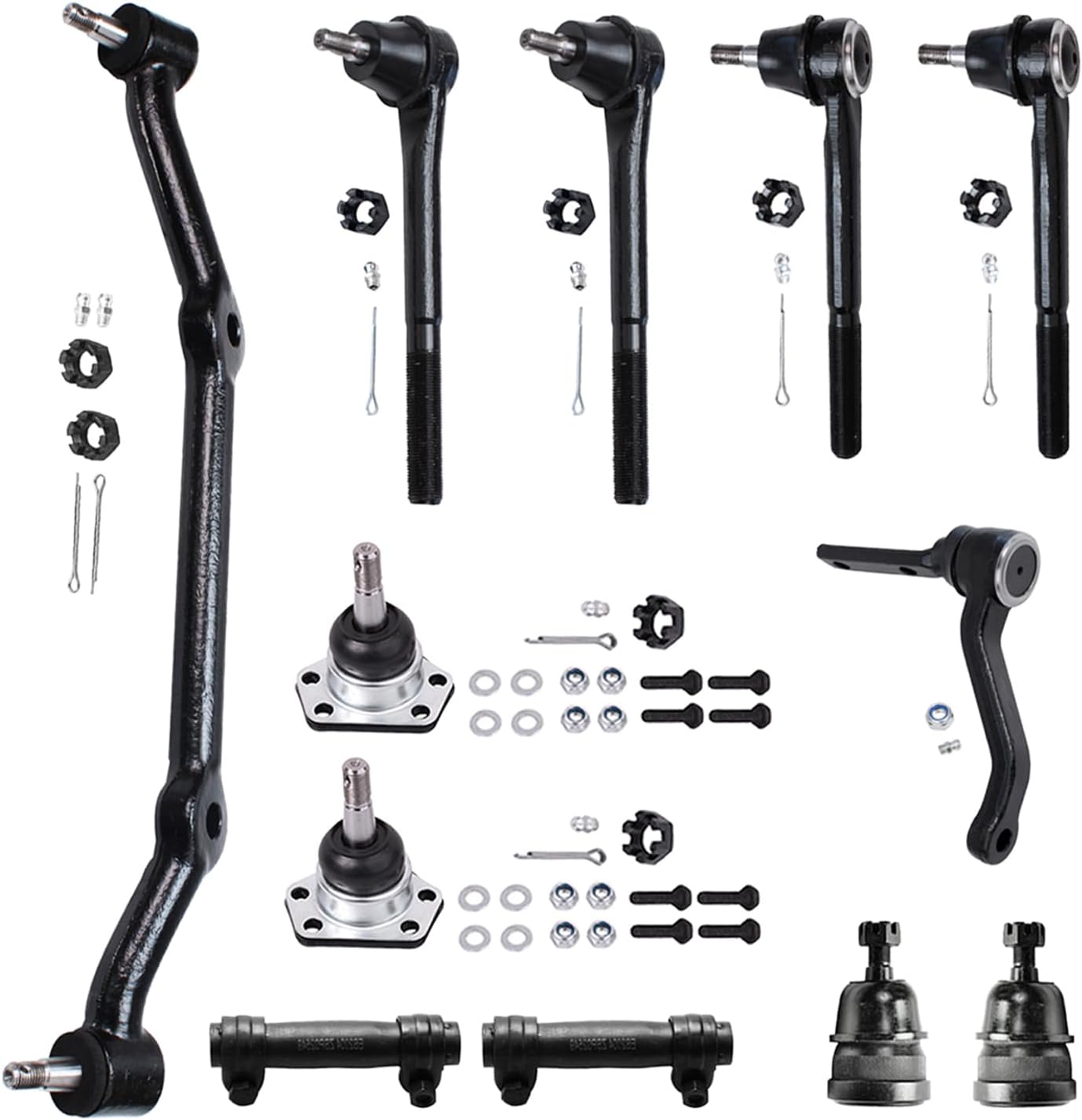 Detroit Axle - 2WD Front 12pc Suspension Kit for Chevy Blazer S10 GMC Jimmy Sonoma Isuzu Hombre, Upper & Lower Ball Joints Inner Outer Tie Rods Idler Arm Adjustment Sleeves Center Link Replacement