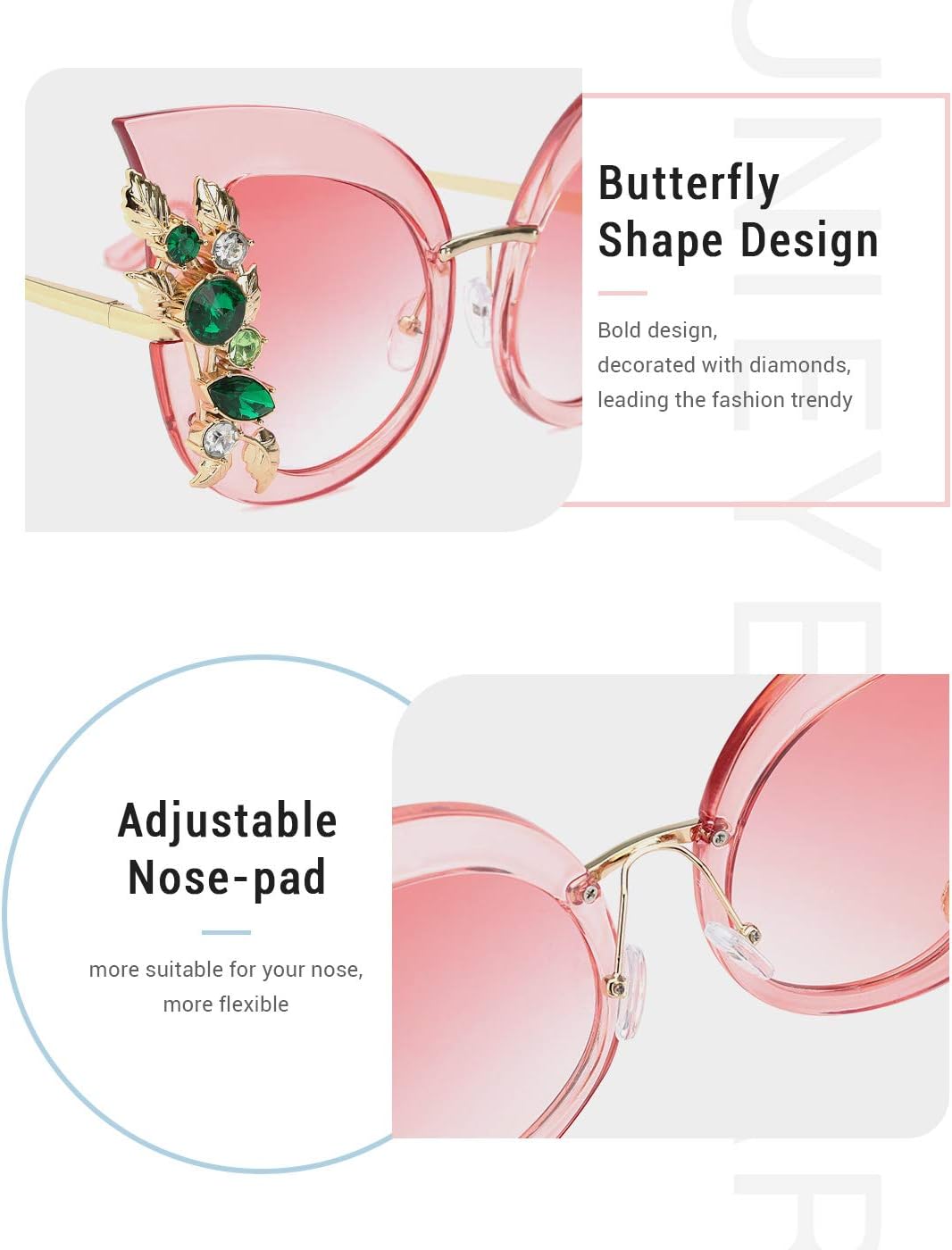 Slocyclub Jeweled Sunglasses, Funky Butterfly Shaped Sunglasses, Oversized Rhinestone Sunglasses for Women - Image 4