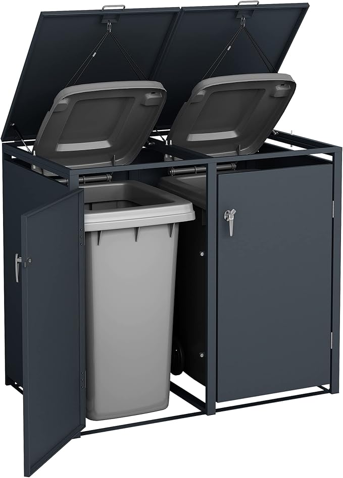 PLANTCRAFT Triple Wood Wheelie Bins Storage Shed, 3 Door Garbage