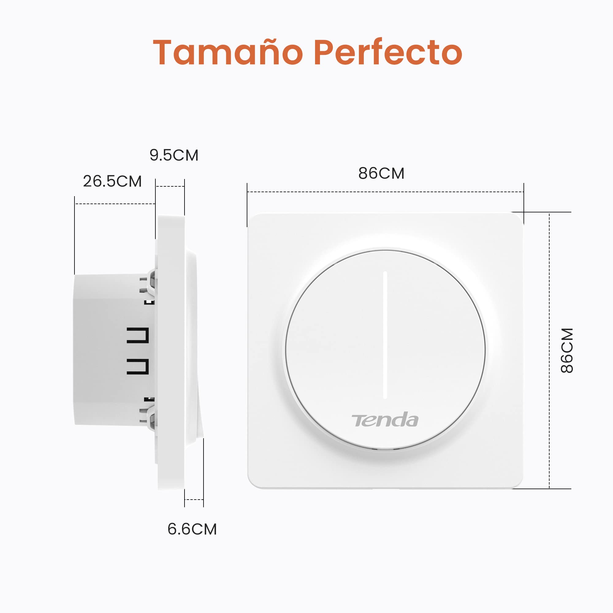 Tenda SS9 Interruptor de Atenuación Inteligente, Interruptor de luz WiFi Táctil de Pared, 2.4GHz, Funciona con Alexa y Google, No Requiere Concentrador, Neutral Requerido, un Polo 10A, Control Remoto