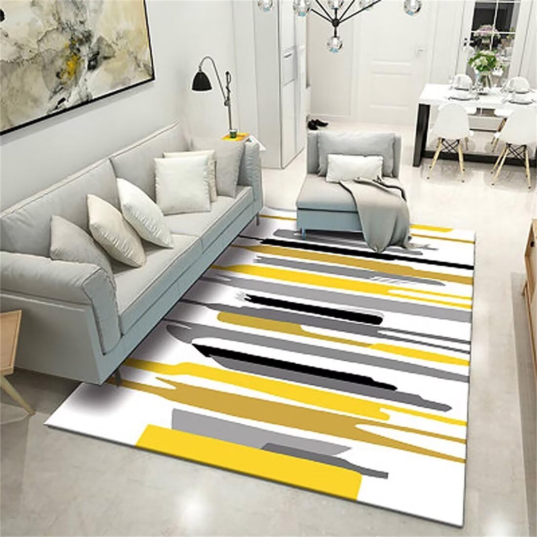 Tapis de chevet jaune et gris pour une déco de chambre chaleureuse 60x120