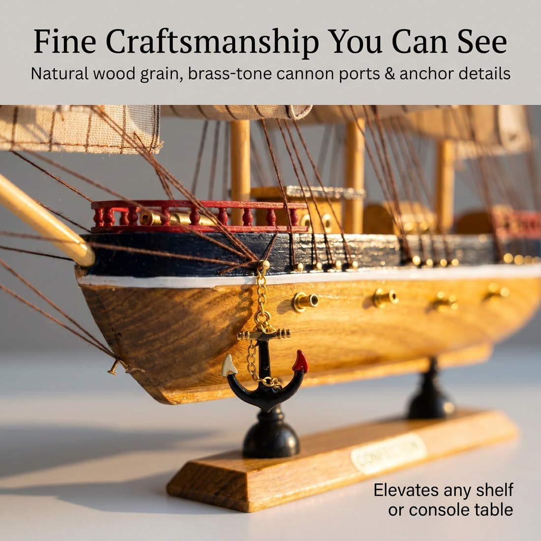 Model shipHandmade Crafts Sailing Ocean Theme Smooth Sailing Model Mediterranean Wooden Boat Suitable for Home Office Desktopssailboat (Brown) Ship