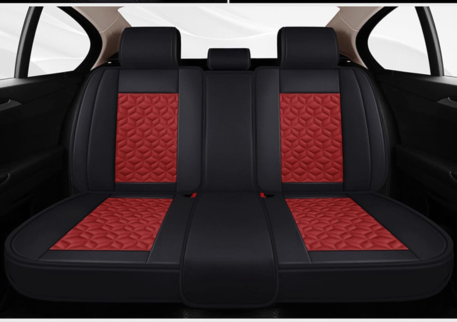 Full Set Universal Fit 5 Seats Car Waterproof Pu Leather Front Rear Car Seat Cushion Cover with Headrest Waist Support Pillows for Sedan or SUV,B