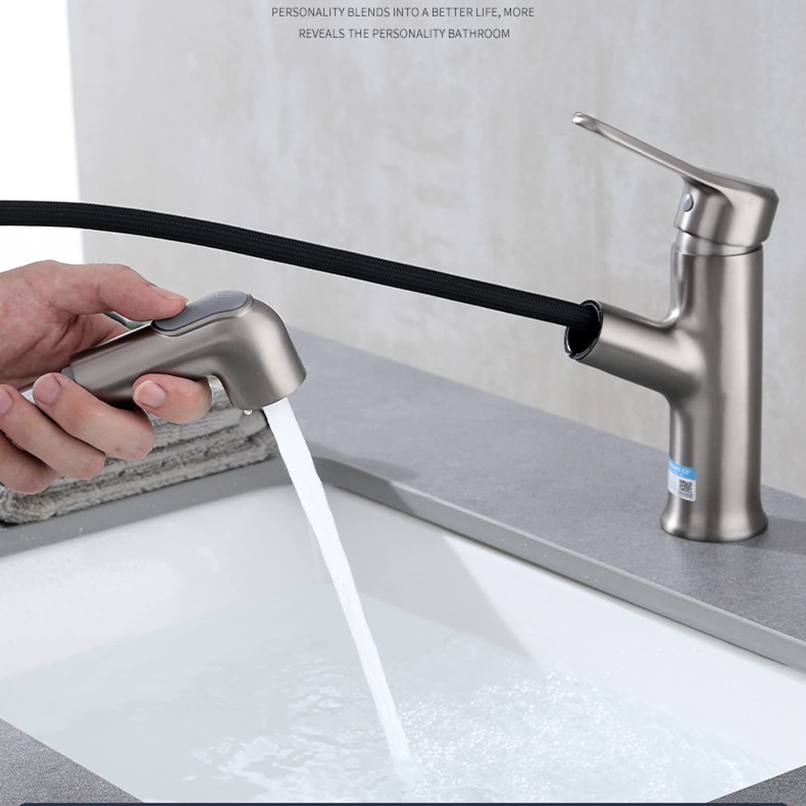 Grifo lavabo extraíble bimando de latón frío y caliente grifo mezclador lavabo Válvula De Cerámica Mezclador Baño Grifo para Lavabo, para baño,negro elegante