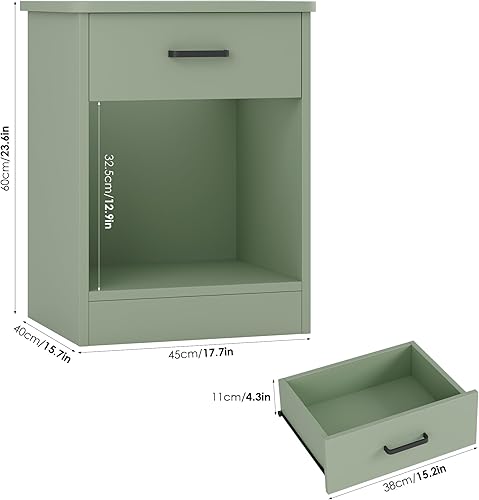 Miniatura 3 de FOTOSOK Juego de 2 mesitas de noche, mesa auxiliar de 2 niveles con cajón y estante de almacenamiento, mesa de noche, mesita de cabecera, mesita de