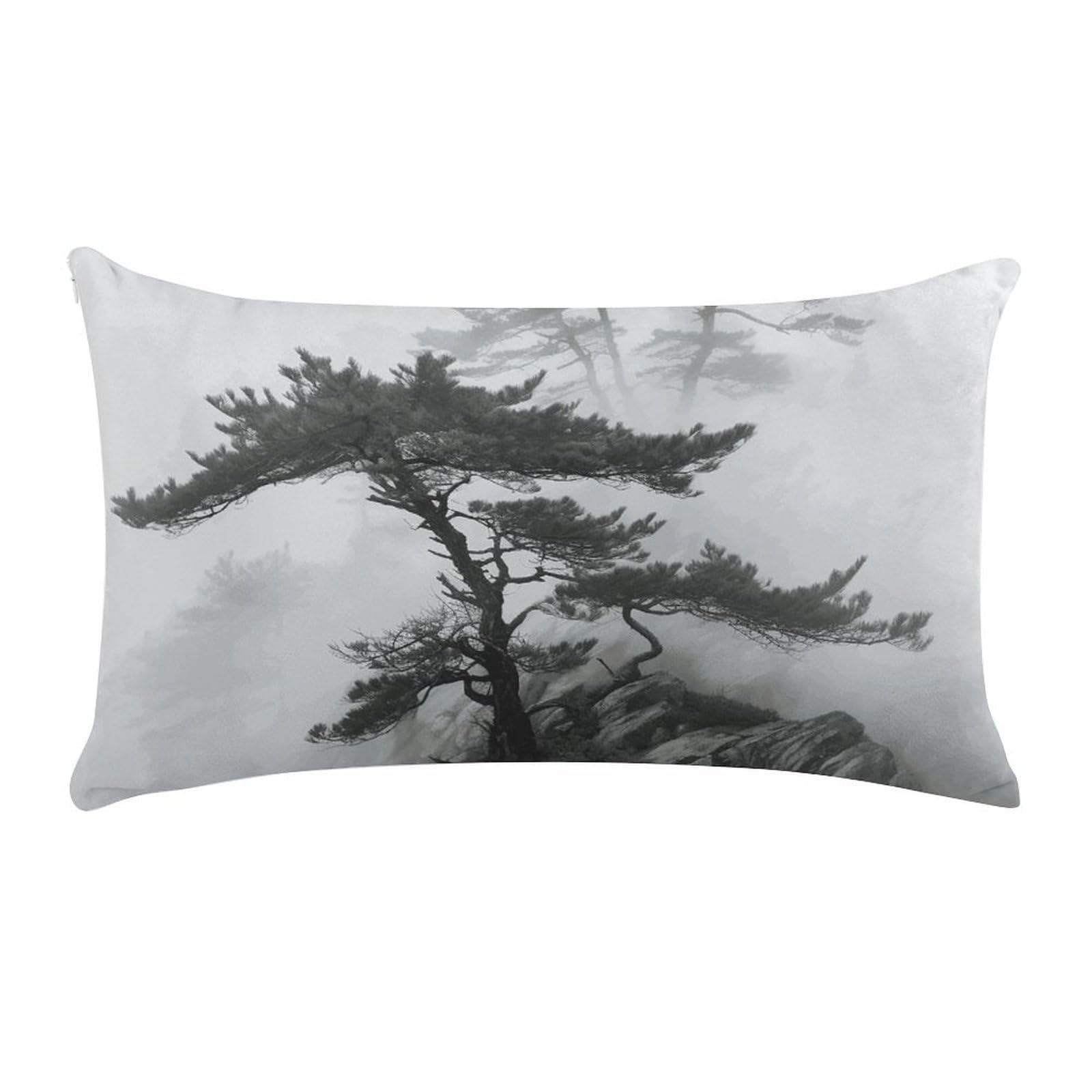 Foggy Mountain Pine Tree Pillow Cases for Sofa, Super Soft Plush Pillow Cover with Zipper, Luxury Cozy Pillow Shams for All Seasons, Lightweight Pillowcases for Bedroom, 12" X 20"