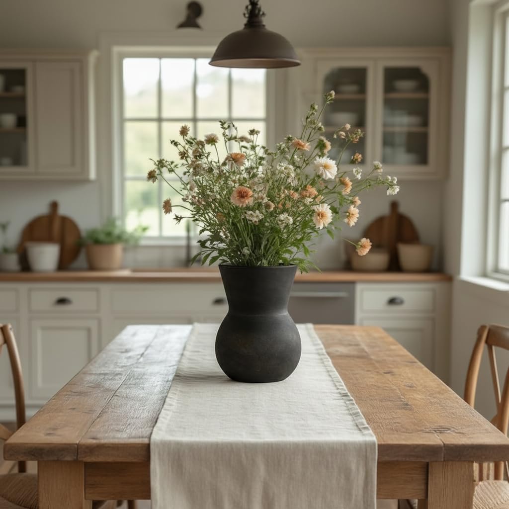 JIEMEI HOME Ceramic Kitchen Utensil Holder, 7.87" Large Rustic Utensil Crock for Countertop, Farmhouse Cooking Tool Organizer, Spatula Holder For Kitchen Decor, Black Bronze