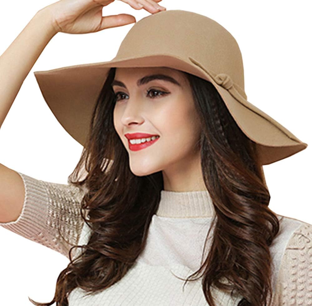 ASSQIWomen's 100% Wool Foldable Wide Brim Retro Fedora Floppy Felt Bowler Hat