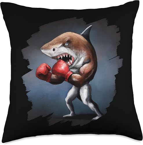 Cool Funny Shark Boxing Boxer - Almohada de 18 x 18 pulgadas, multicolor