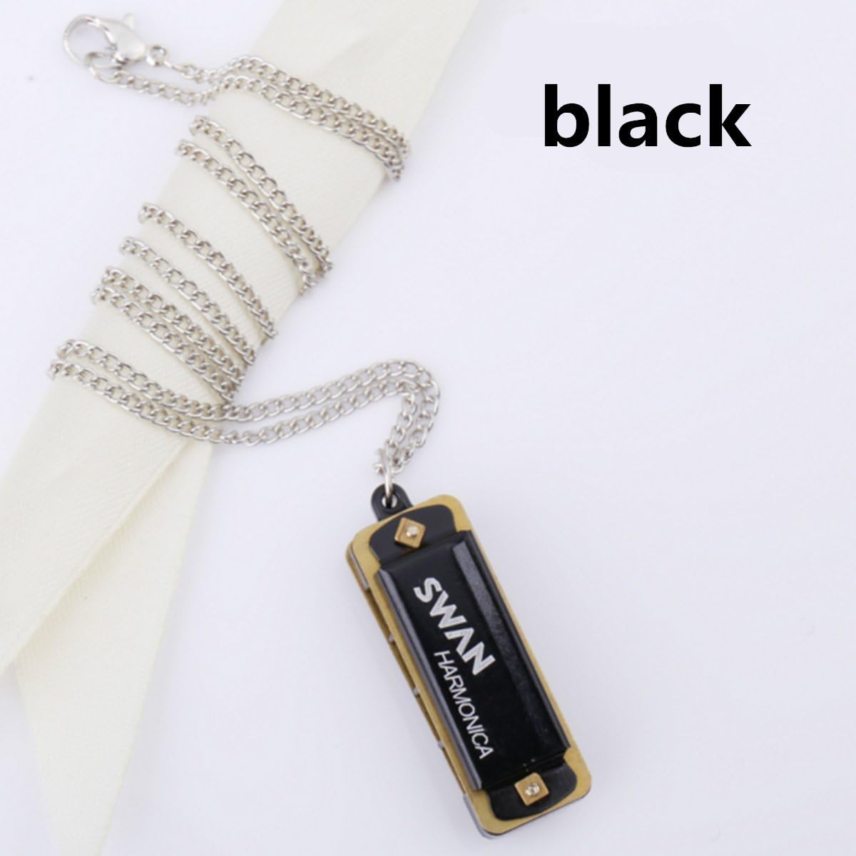 New Cute Swan Mini Harmonica 4 Hole 8 Tone Necklace Blackr with Box