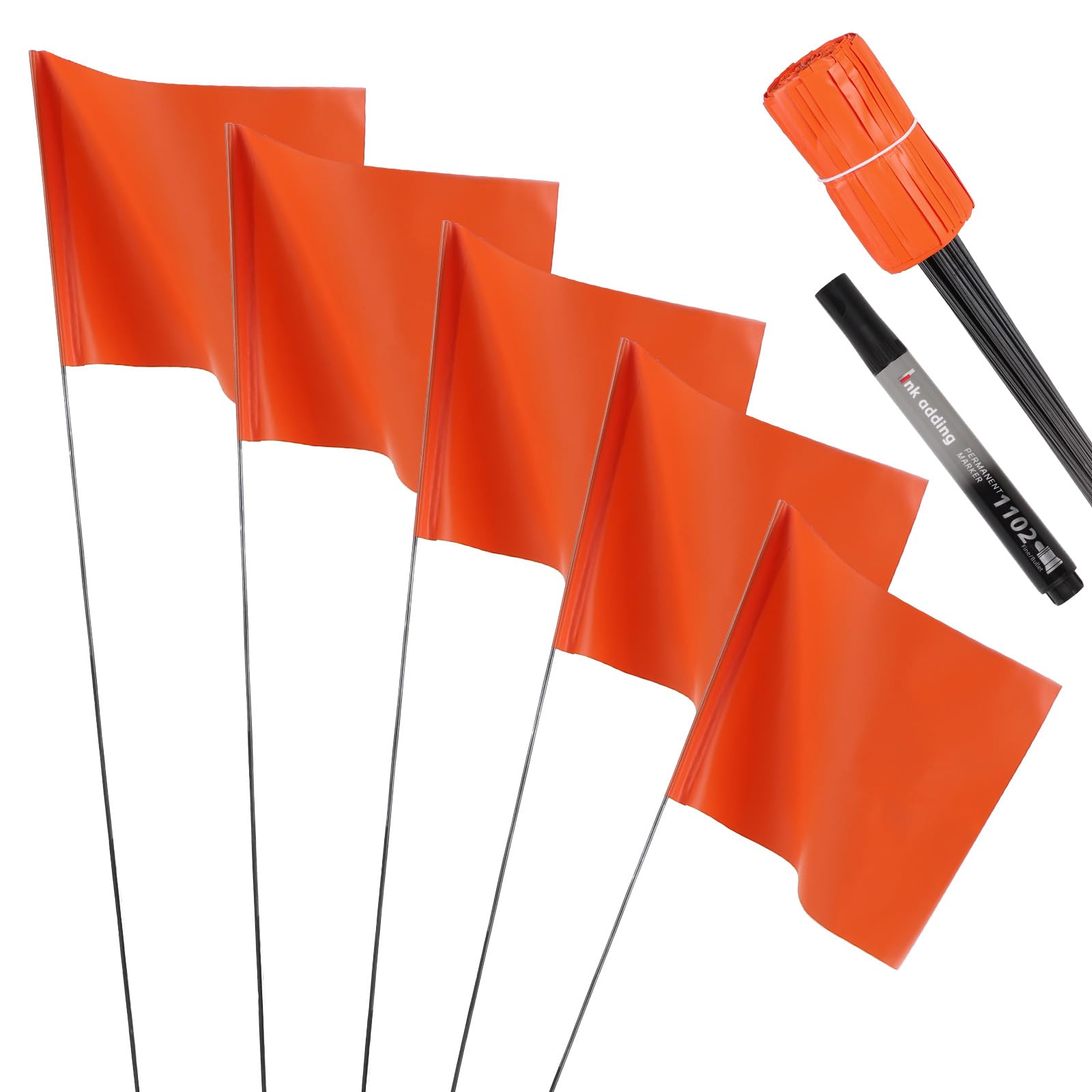 60 sztuk flag do oznaczania trawnika 12,7 x 38 cm, z 1 x flamastrem, chorągiewki, chorągiewki do mierzenia ogrodu, treningu psów (pomarańczowe)
