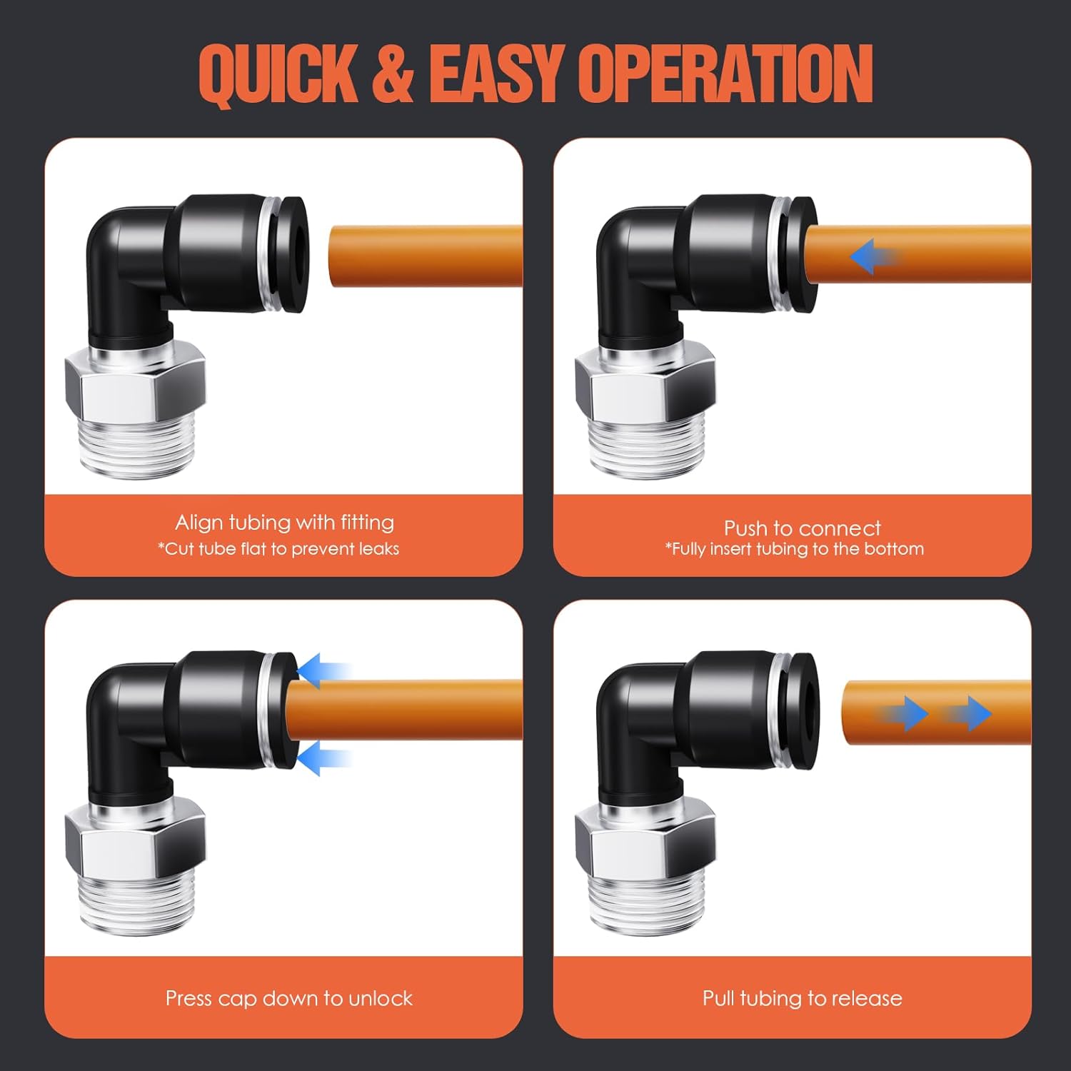 1/2"OD x 1/2"NPT Thread Push to Connect Fittings – Air Line Elbow Connectors, Quick Connect Pneumatic Fittings, Push Lock Air Hose Fittings for Compressor, Air Tools & Tubing (10 PCS)